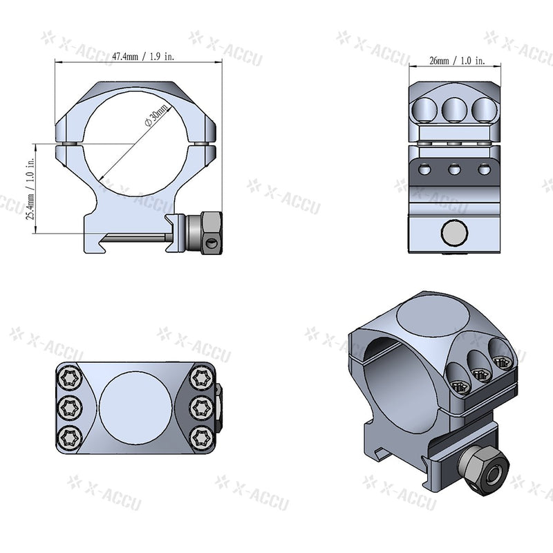 Cargue la imagen en el visor de la galería, 30mm X-Accu 1" Low Profile Picatinny Scope Rings - Vector Optics Online Store