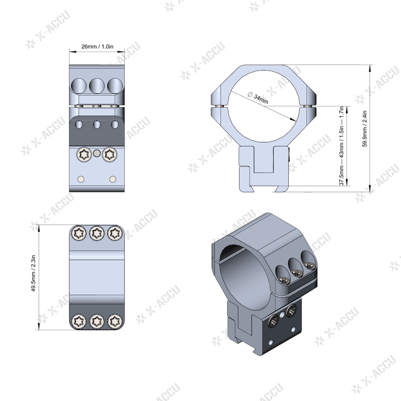 將圖片載入到圖庫檢視器中, X-ACCU 34mm Adjustable Elevation Dovetail Rings - Vector Optics Online Store