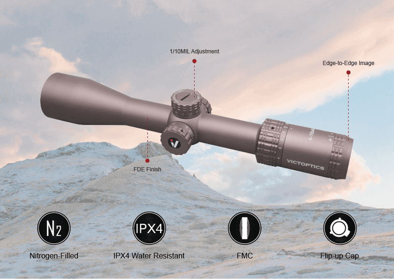Load image into Gallery viewer, Airgun Scope | VictOptics S4 4-16x44 SFP Coyote FDE .22LR Scope (OPSL26)