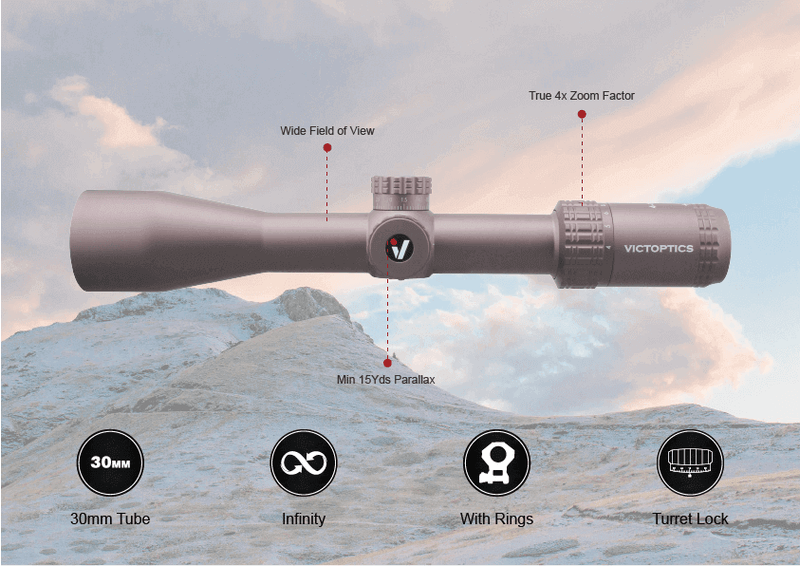 Load image into Gallery viewer, Airgun Scope | VictOptics S4 4-16x44 SFP Coyote FDE .22LR Scope (OPSL26)