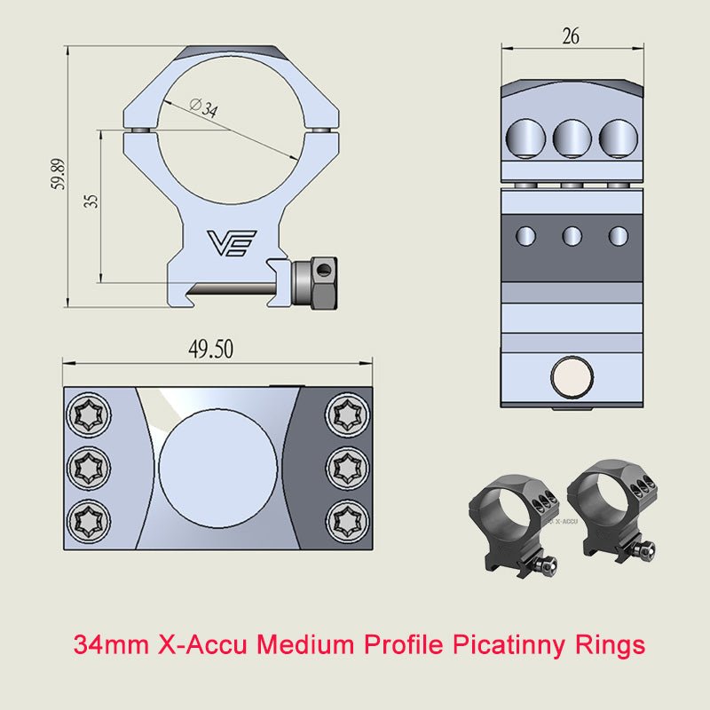 Cargue la imagen en el visor de la galería, X-Accu Mighty 34mm Scope Rings - Vector Optics Online Store