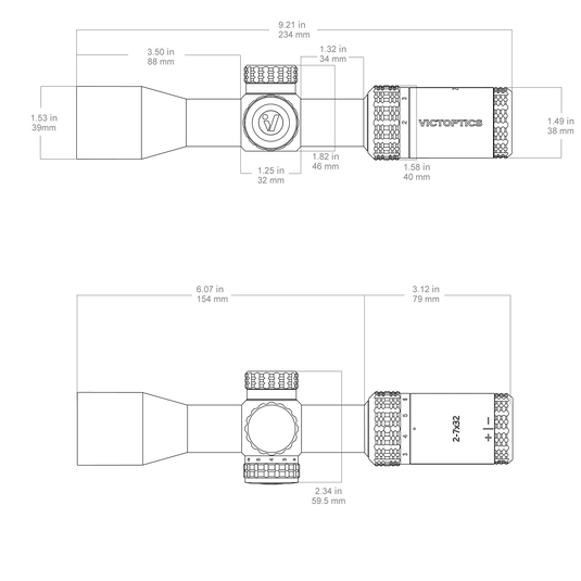 1” Monotube | VictOptics SOI 2-7x32 Rifle Scope (VIOC-02)