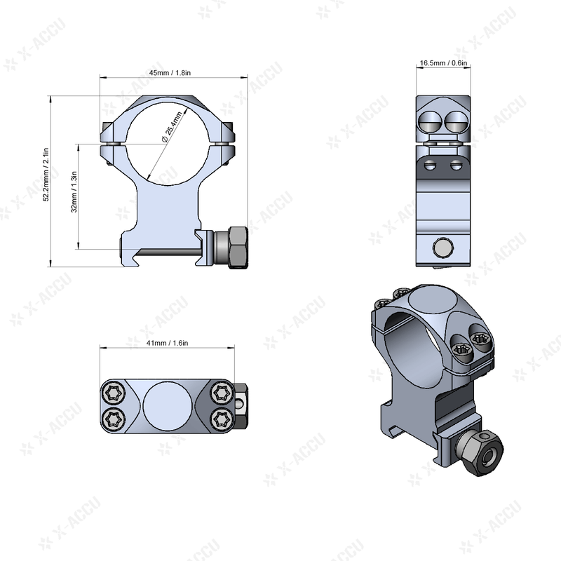 Загрузить изображение в просмотрщик галереи, 25.4mm X-Accu 1.25in Low Profile Picatinny Rings - Vector Optics Online Store