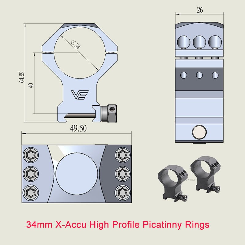 Cargue la imagen en el visor de la galería, X-Accu Mighty 34mm Scope Rings - Vector Optics Online Store