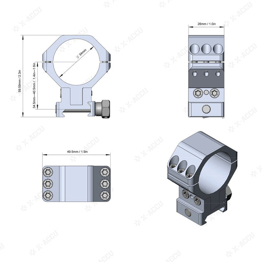 X-ACCU 34mm Adjustable Elevation Picatinny Rings - Vector Optics Online Store