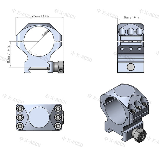 30mm X-Accu 1" Low Profile Picatinny Scope Rings - Vector Optics Online Store