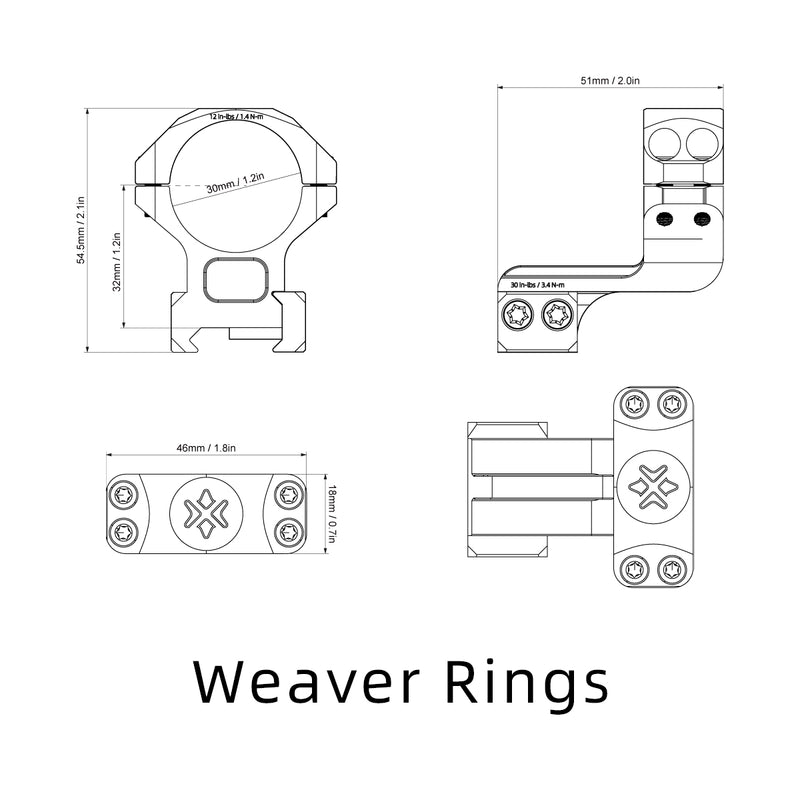 Load image into Gallery viewer, 30mm 1.25in Cantilever Weaver / Dovetail Rings
