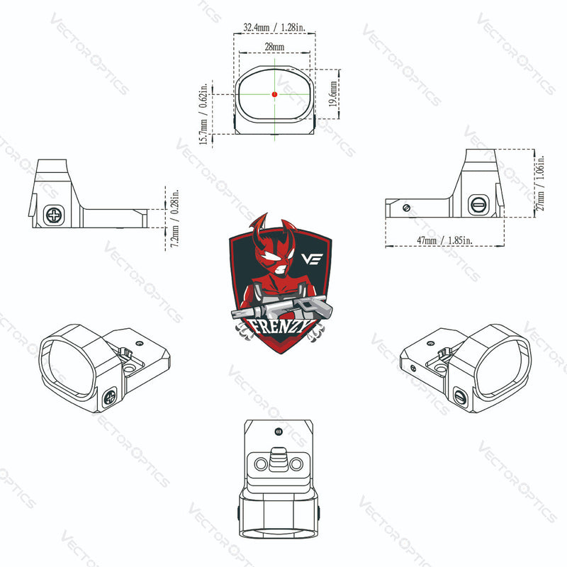 갤러리 뷰어에 이미지 로드, Frenzy-X 1x20x28 6MOA Red Dot Sight design paper
