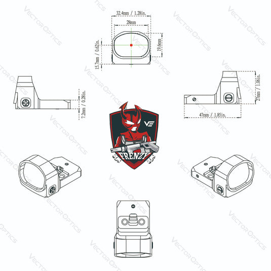 Frenzy-X 1x20x28 6MOA Red Dot Sight design paper