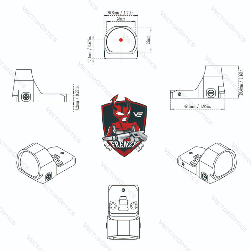 갤러리 뷰어에 이미지 로드, Frenzy-X 1x22x26 MOS Red Dot Sight design paper
