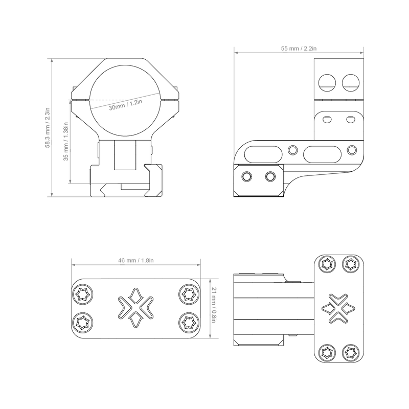 Load image into Gallery viewer, 30MM ADJUSTABLE CANTILEVER WEAVER / DOVETAIL RINGS
