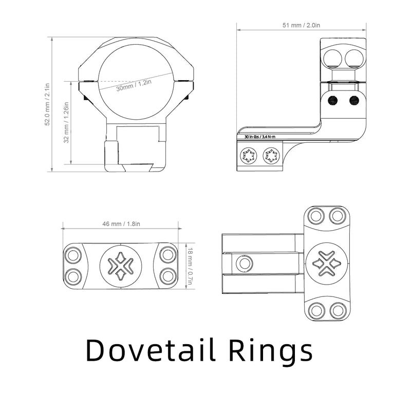 Load image into Gallery viewer, 30mm 1.25in Cantilever Weaver / Dovetail Rings
