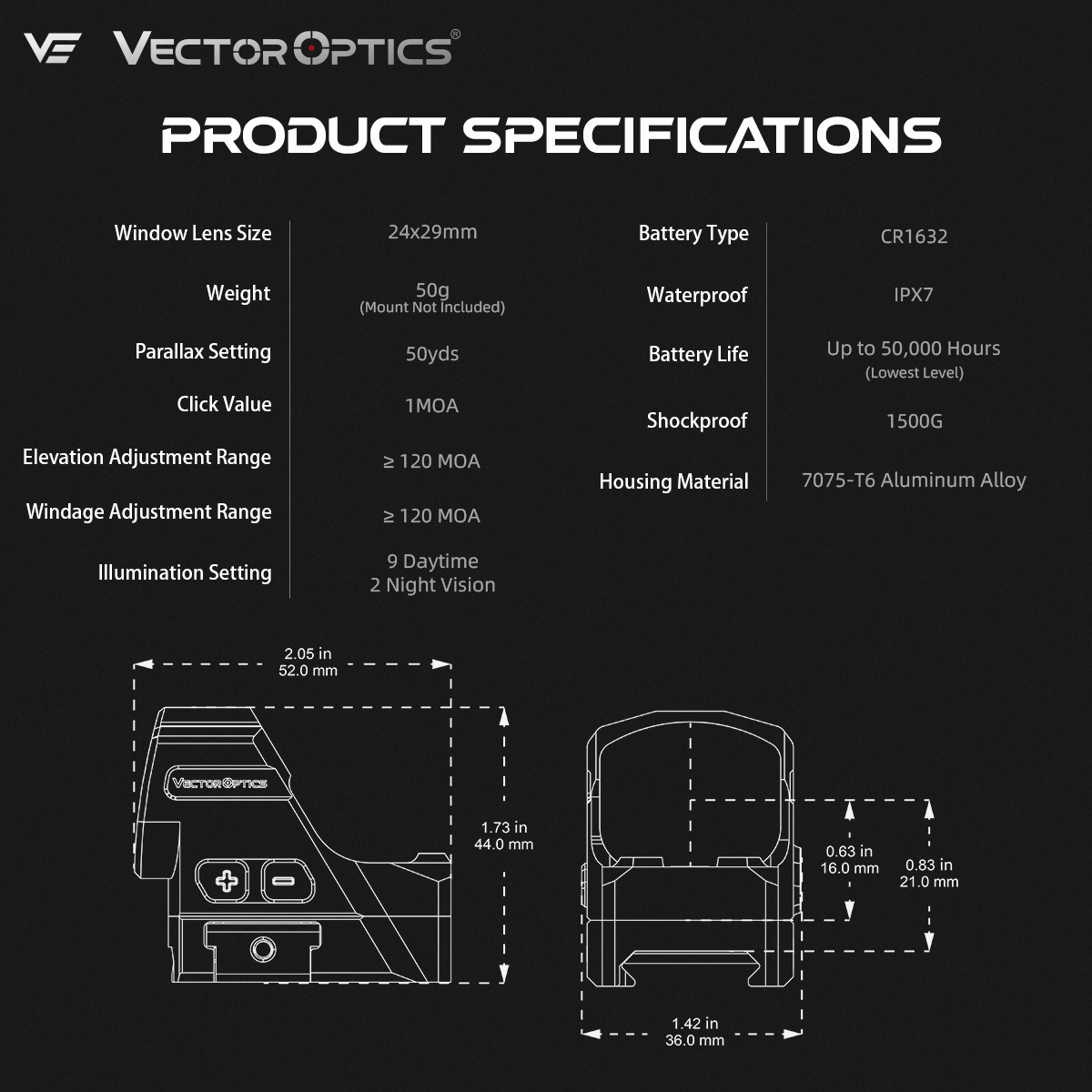 Vector Optics Global Frenzy FLEX 1x24x29 SPECIFICATIONS