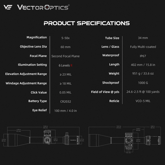 Tauron 5-50x60 ED SFP VCO-5 MIL SPECIFICATIONS