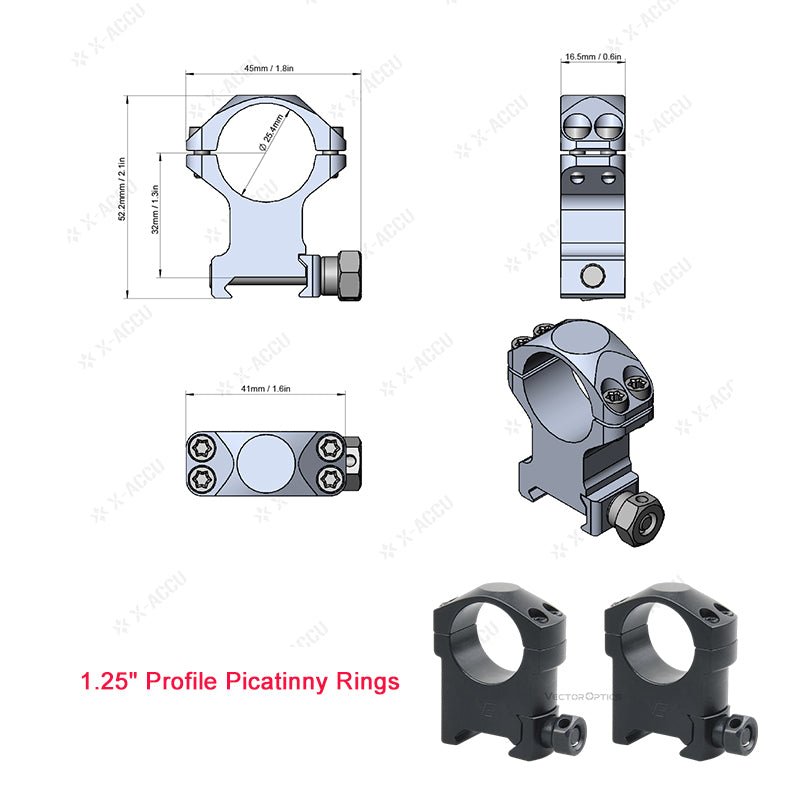 갤러리 뷰어에 이미지 로드, X-Accu 25.4mm/30mm/34mm Scope Rings - Vector Optics Online Store
