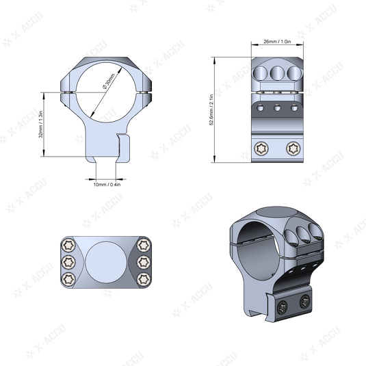 30mm X-Accu 1.25in Profile Dovetail Scope Rings - Vector Optics Online Store